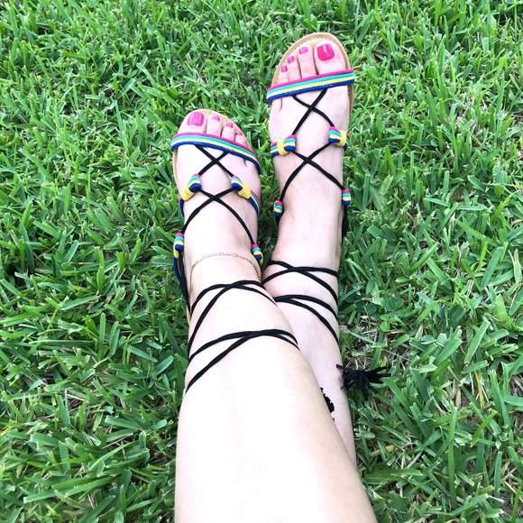 "BIG SALE" Boho Flat Sandals Open Toe Leg Wrap Lace-Up - Picture 2 of 10